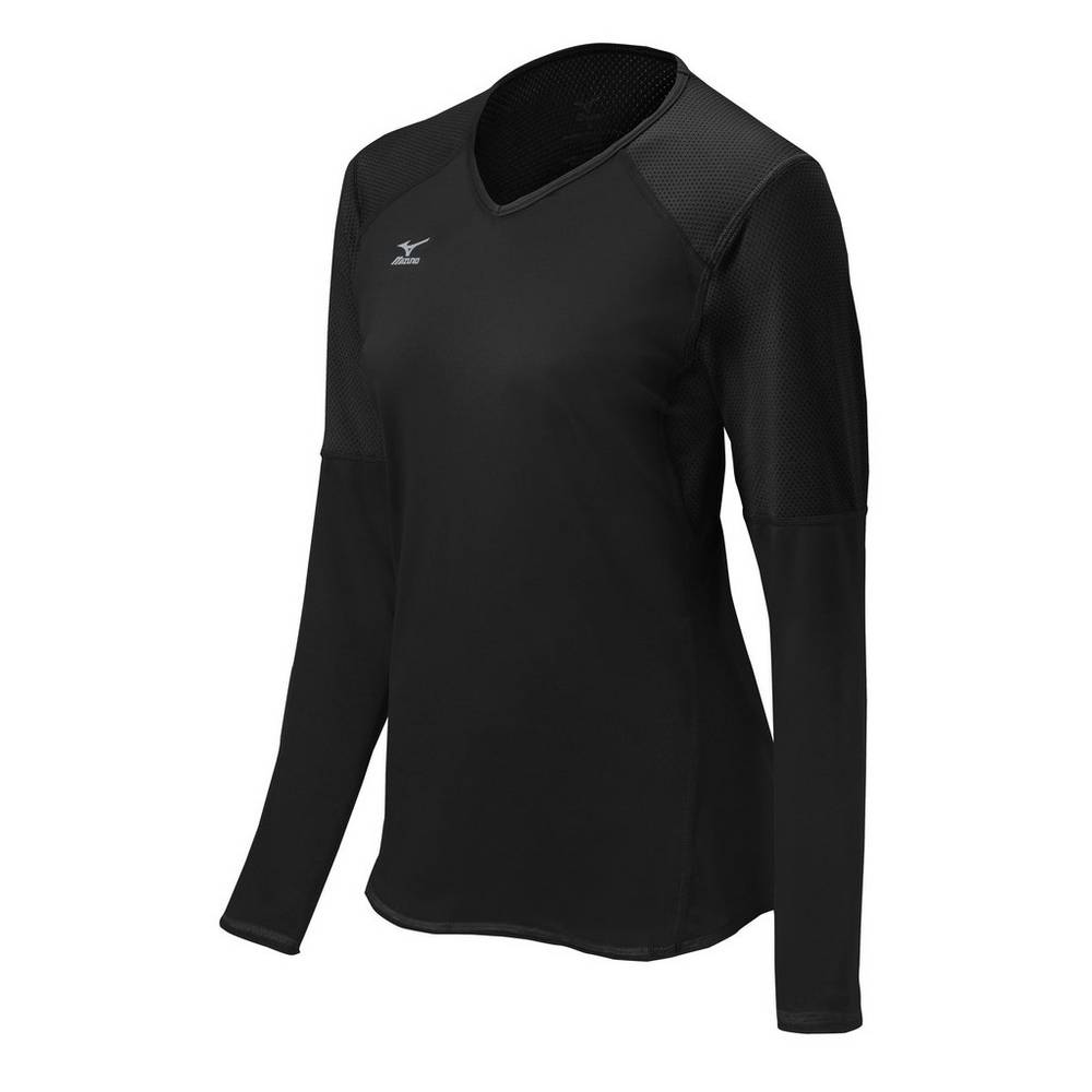 Camisas Mizuno Voleibol Techno VI Long Sleeve - Mulher - Pretas - HPOXF5716